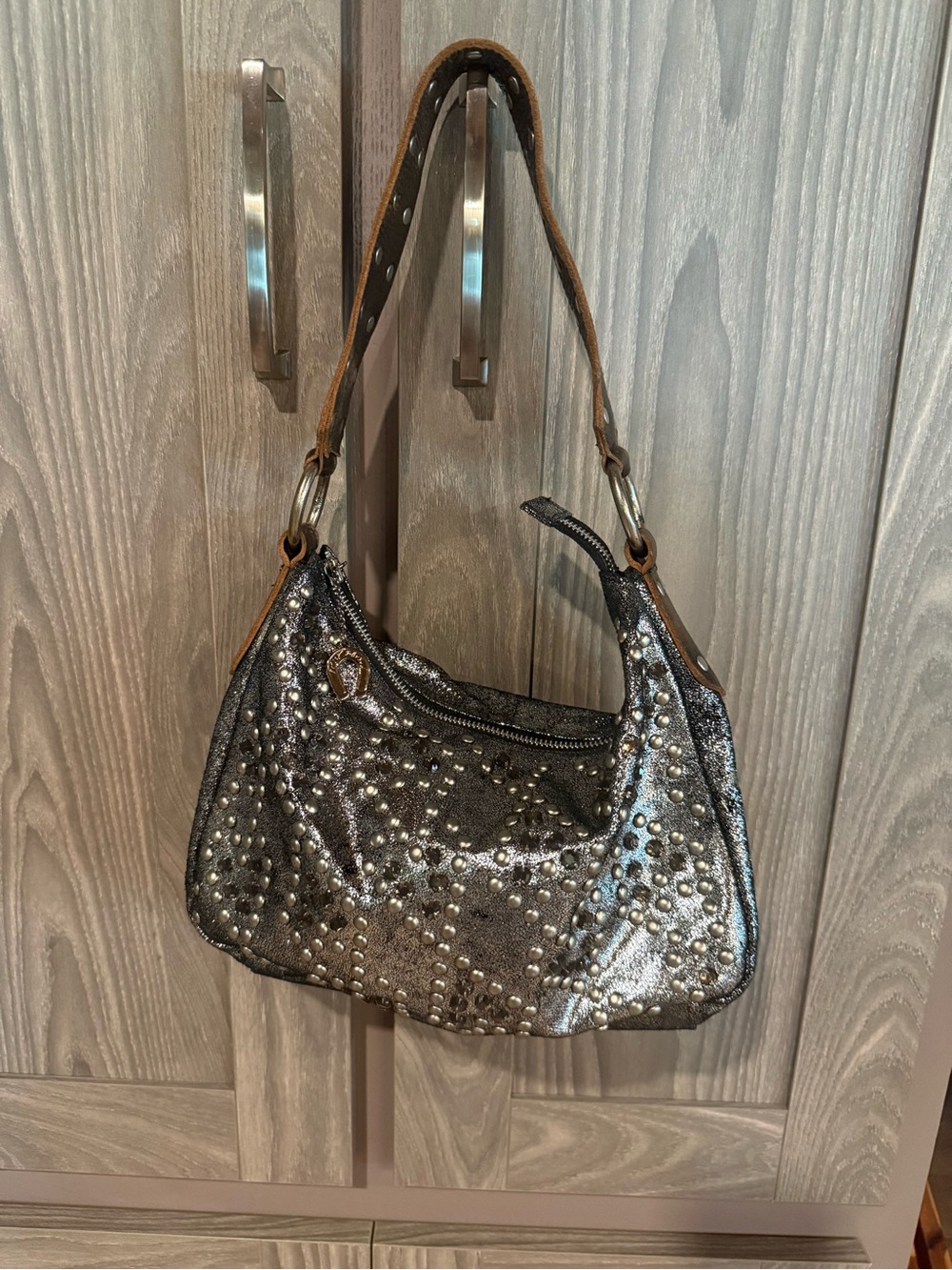 Betsey Johnson Metallic Studded Shoulder Bag - Silver